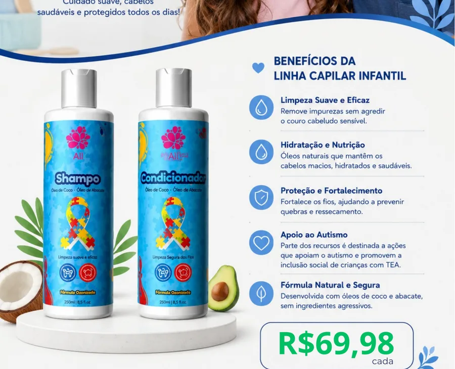 Linha Capilar Infantil com shampoo e condicionador